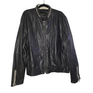 BKE Men's XL Brown faux Leather Motorcycle Bomber Distressed Zip Pockets/Sleeves